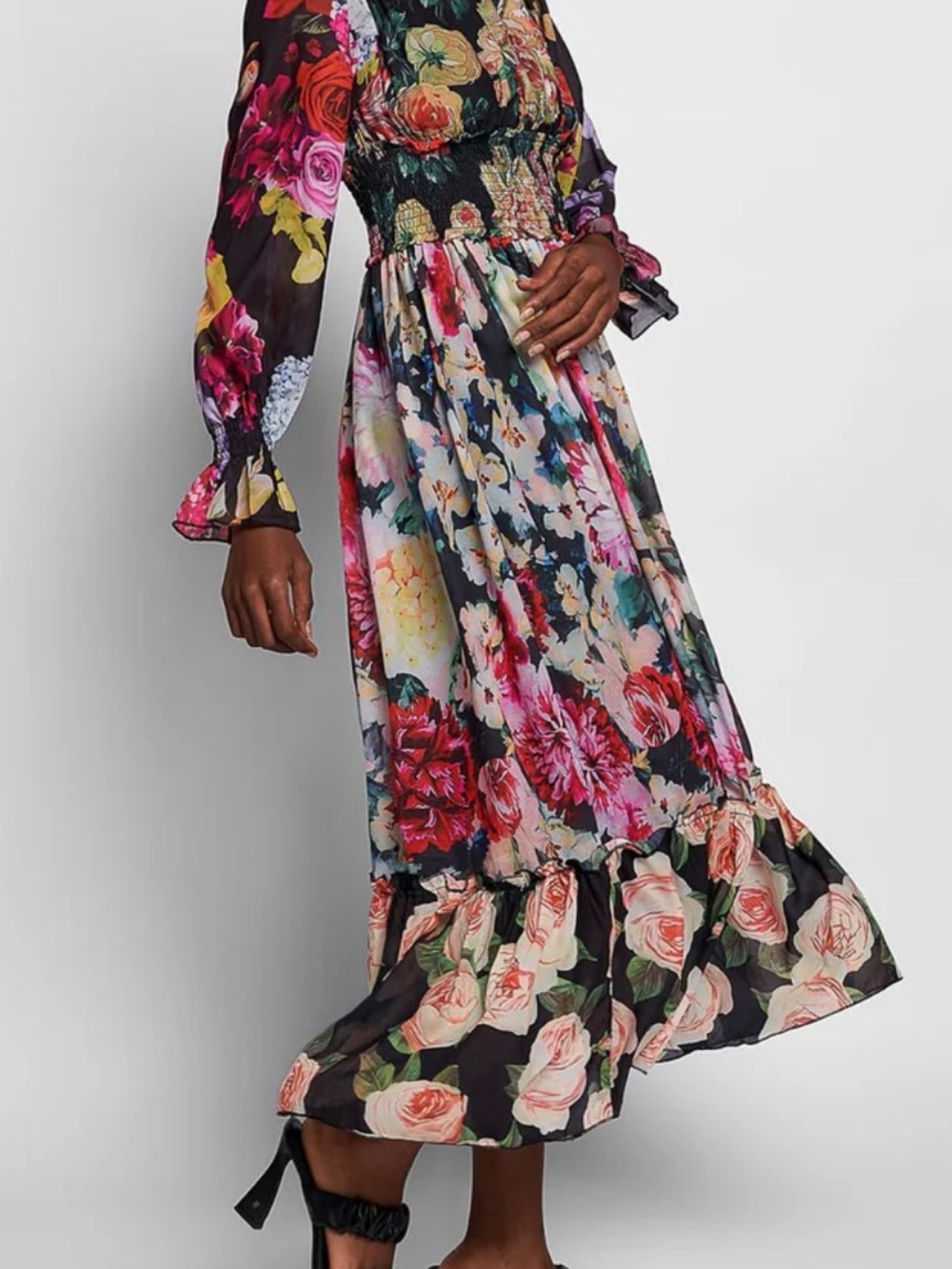 Dalia Macphee VIBRANT Floral Chiffon Smocked Waist Maxi Dress MEDIUM GORGEOUS - Picture 8 of 16